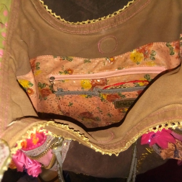 Boho chic, handmade brown/pink bag - Picture 3 of 4